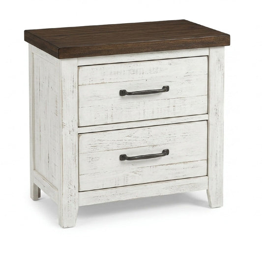 2 Drawer Nightstand With Brass Arch Pulls, Bedroom Furniture - Brown / Distressed White / Walnut
