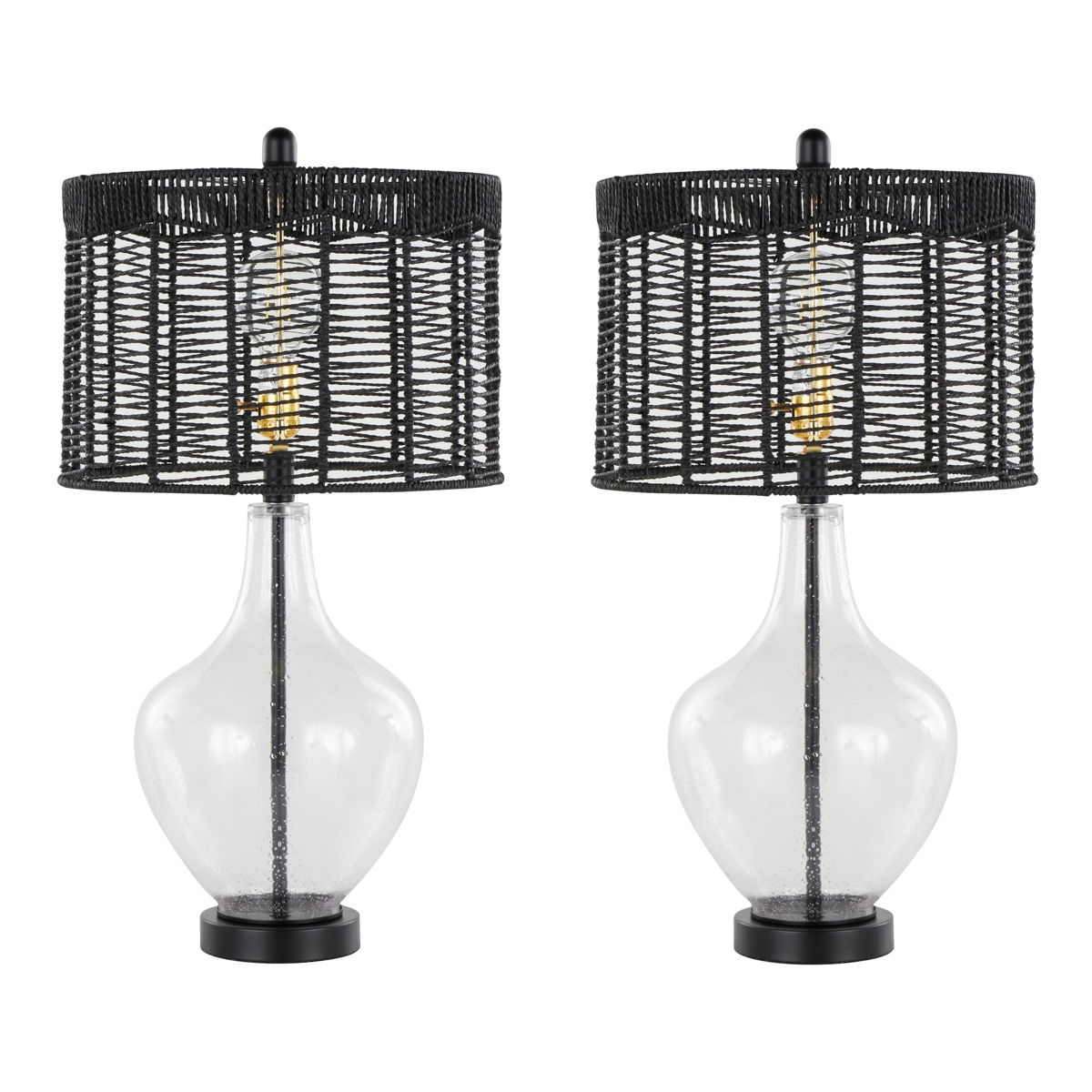 Jenna - Contemporary Table Lamp (Set of 2) - Clear Seeded / Matte Black / Matte Black