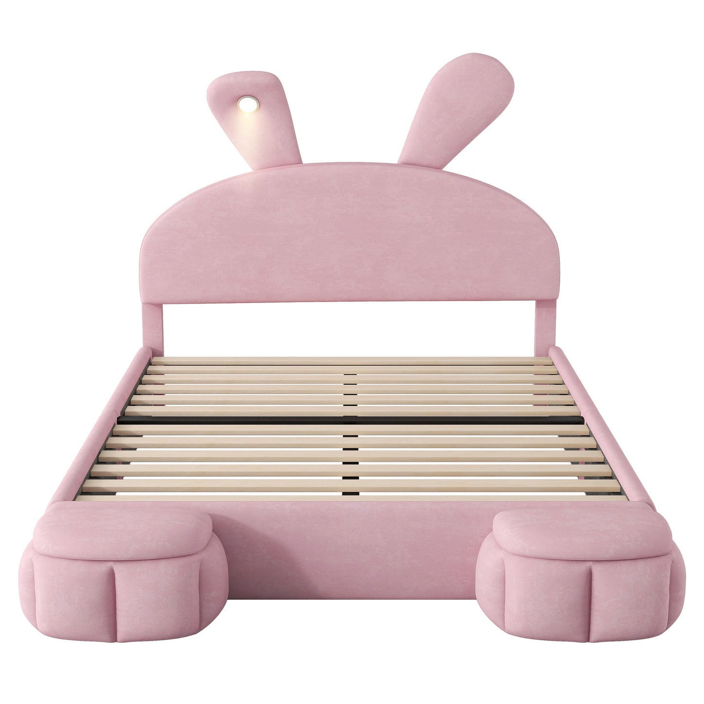 Upholstered Platform Bed With Cartoon Ears Shaped Headboard And LED Light