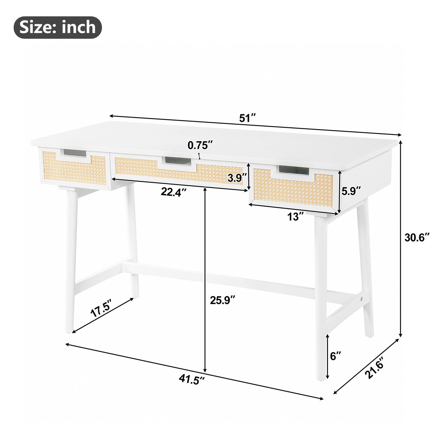 Writing Desk With 3 Drawers For Living Room