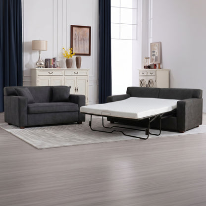Convertible Sleeper Loveseat & Chair Set With Fold Out Mattress, Loveseat & Chair - Gray