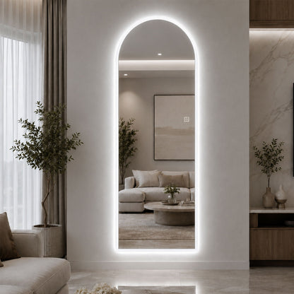 65" X 21" Arched LED Full Length Mirror, Wall Mounted Lighted Full Body Mirror With Frosted Edge Lighting, 3 Color Temperatures & Stepless Dimming - Silver