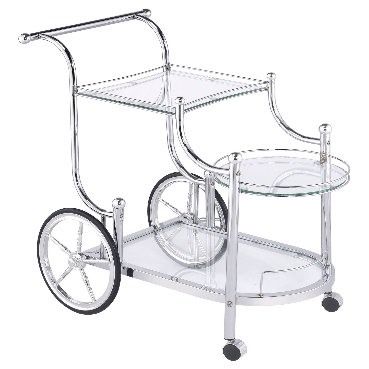 Reia - 3 Tier Cart With Casters & Tempered Glass Design - Chrome