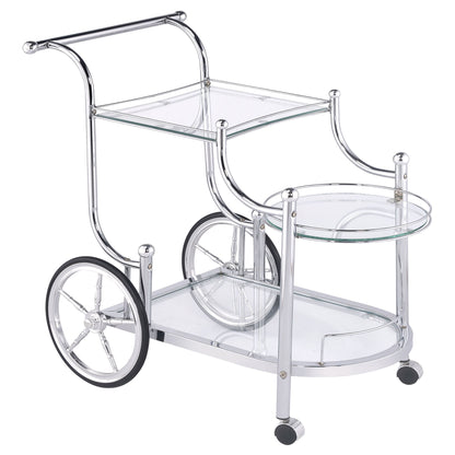 Reia - 3 Tier Cart With Casters & Tempered Glass Design - Chrome