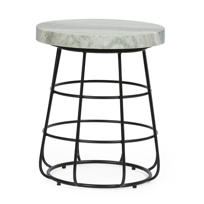 Side Table With Marble Top And Iron Base - Black / White