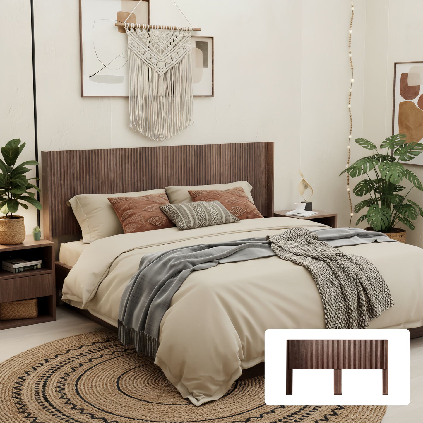 Modern Wide Wall Mounted Fluted Panel Headboard