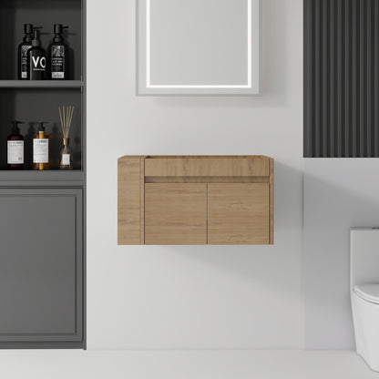 Floating Bathroom Vanity Cabinet, Soft Close Double Drawers, Open Side Storage, Wall Mounted, Cabinet Only