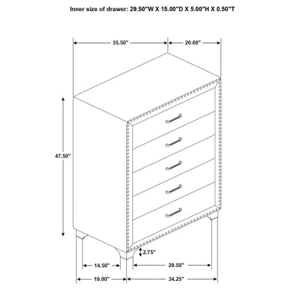 5 Drawer Bedroom Chest With Crystal Pulls