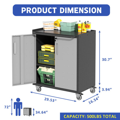 Heavy Duty Metal Garage Storage Cabinet With Wheels Sturdy Tool Organizer