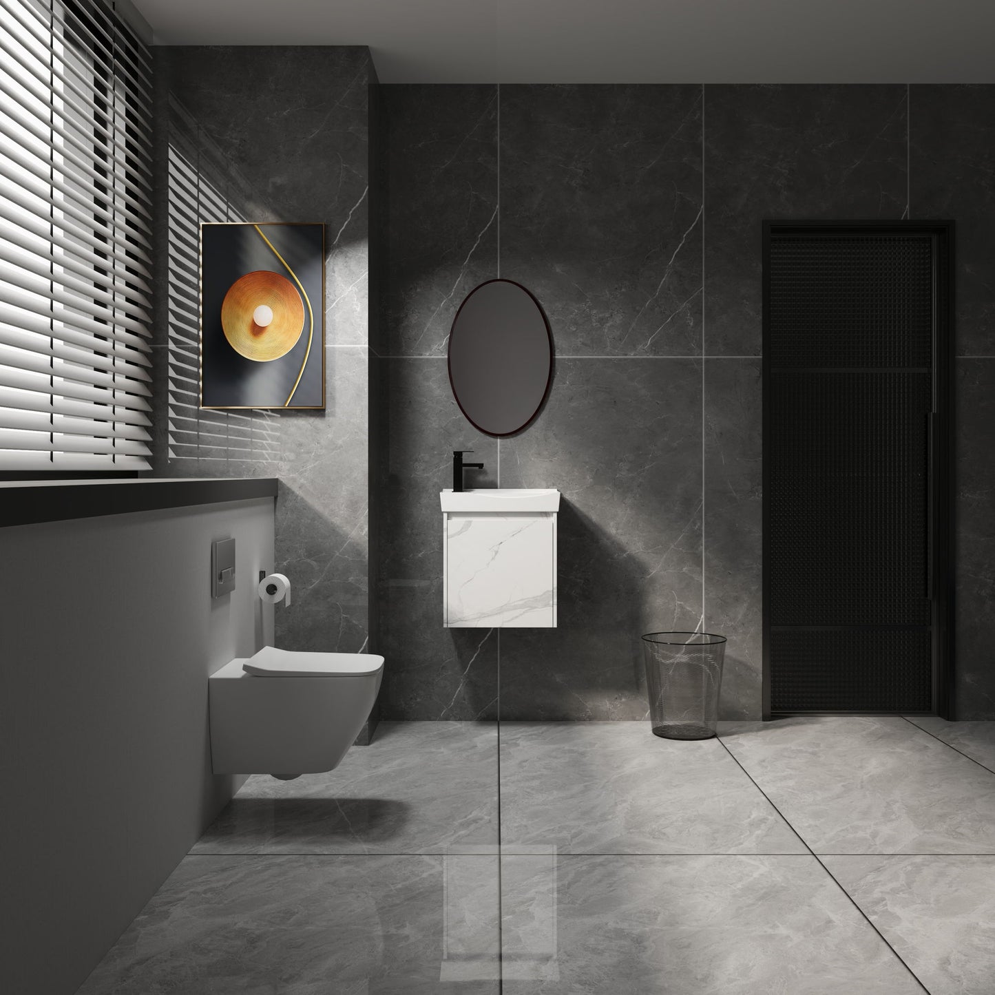 Modern Bathroom Vanity With Ceramic Basin, Wall Mounted Floating Sink Combo, Storage Cabinet
