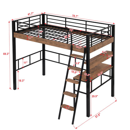 Loft Bed With Built In Desk, Storage Shelf And Ladder
