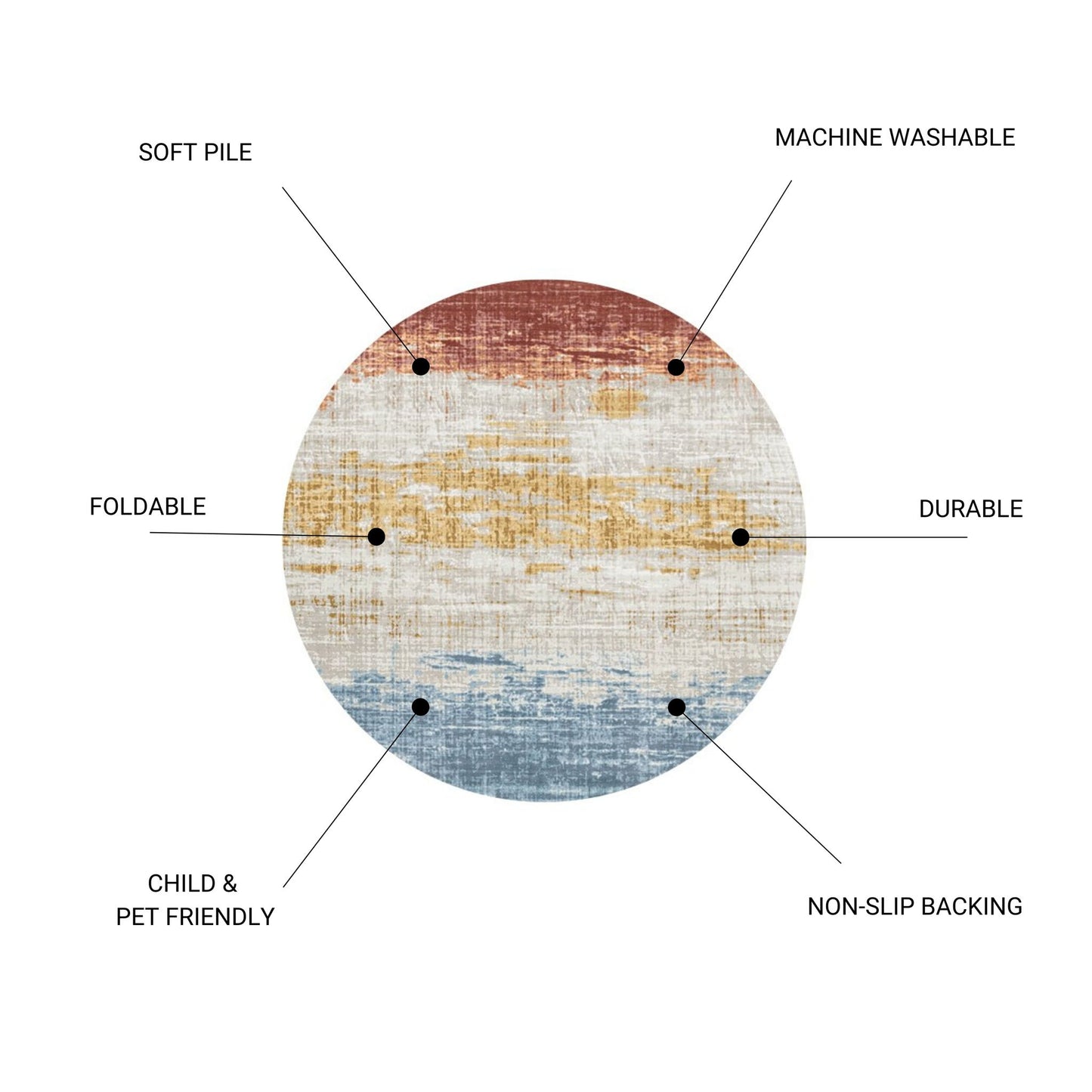 Rabbit - Washable Non - Slip Round Rug, Elegant Design - Ivory Multi