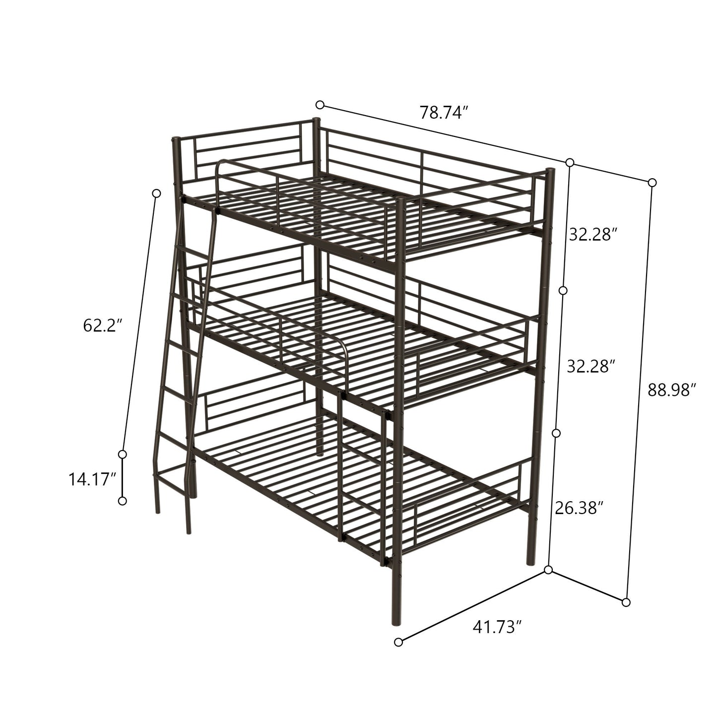 Twin Size Metal Triple Bunk Bed For Bedroom And Dormitory, Convertible Into 3 Separate Beds - Black
