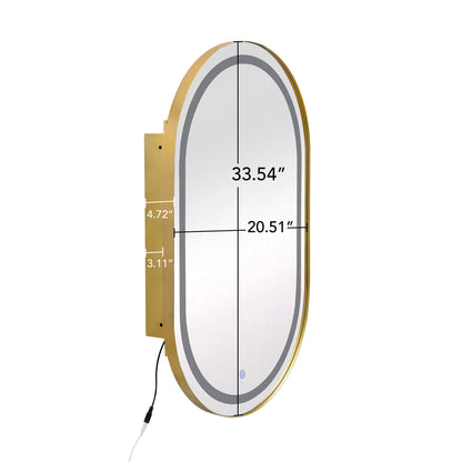 Oval Medicine Cabinet Mirror Bathroom Mirror With Storage Wall Mounted Medicine Mirror Cabinet With LED - Golden
