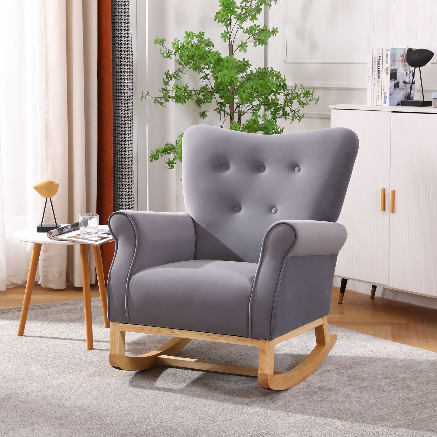 Modern Rocking Chair, Upholstered Accent Chair For Nursery, Small Contemporary Rocke