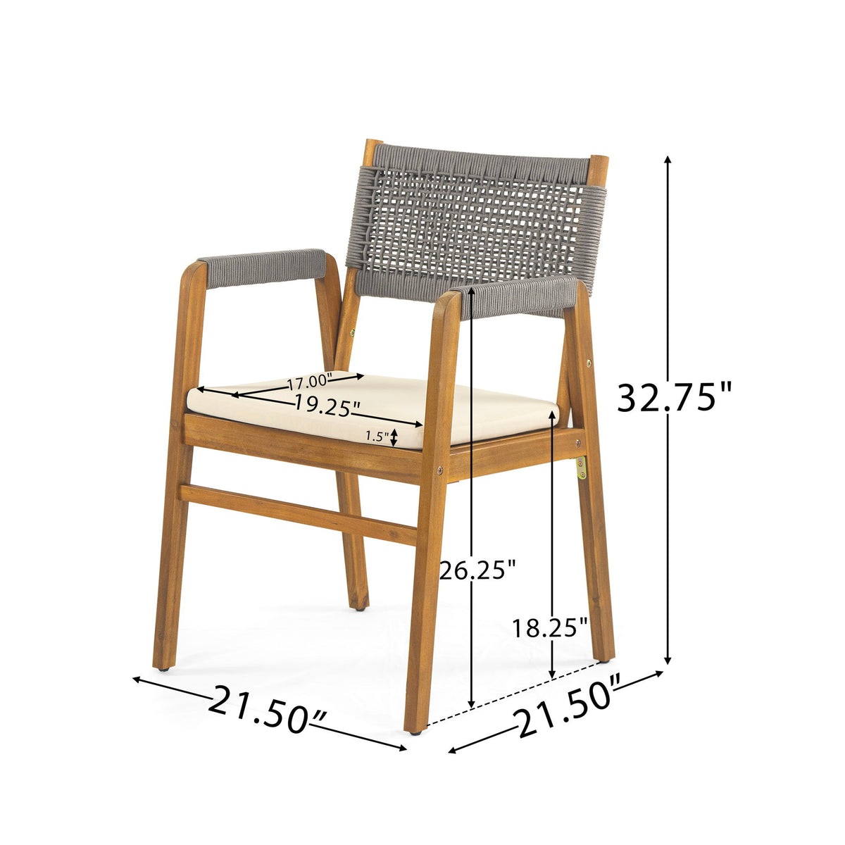 Outdoor Acacia Wood Dining Armchair With Cushion (Set of 2)