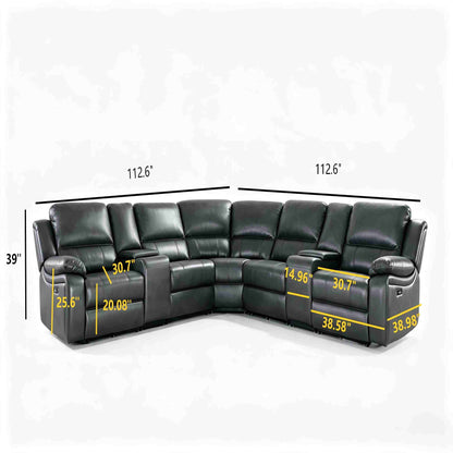 Power Reclining Sectional Sofa With 3 Adjustable Recliners, USB Ports & Cup Holders, Oversized Seating For Living Room - Black
