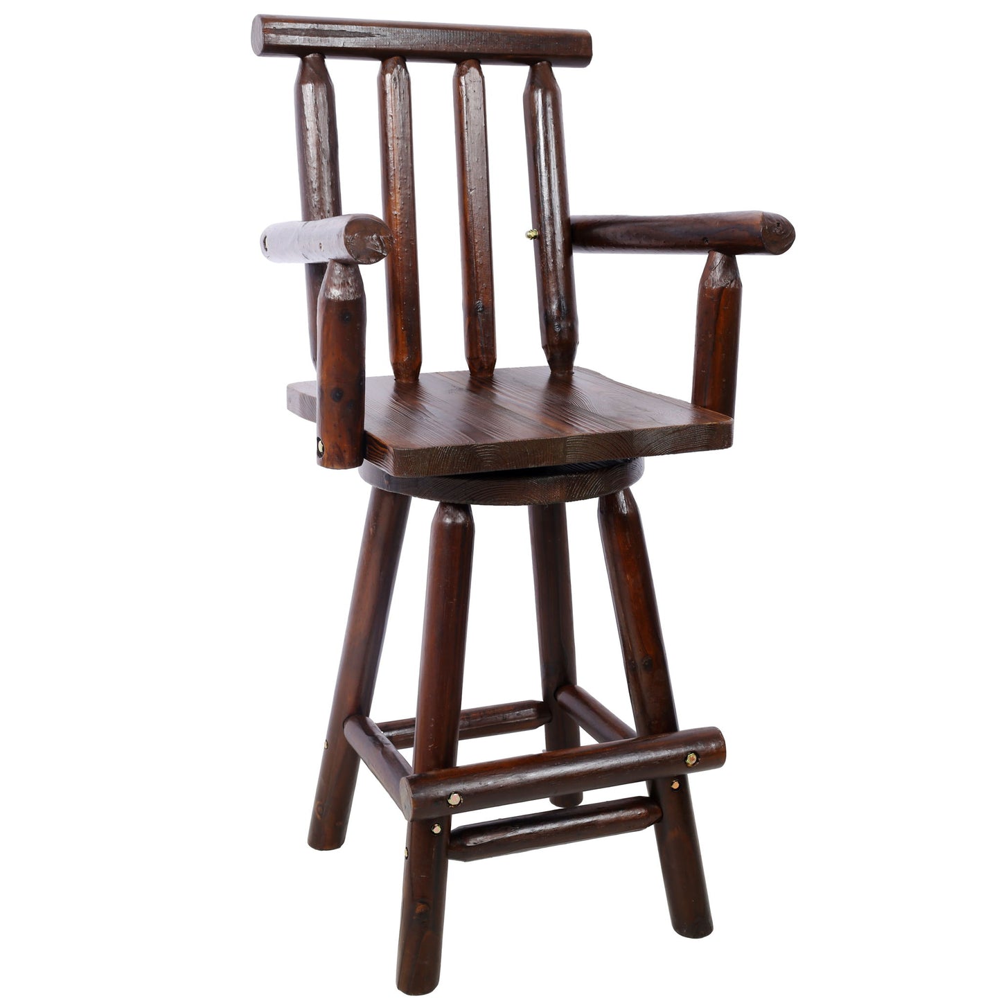 Rustic Bar Stool, Fir Wood Construction, Wide Armrest