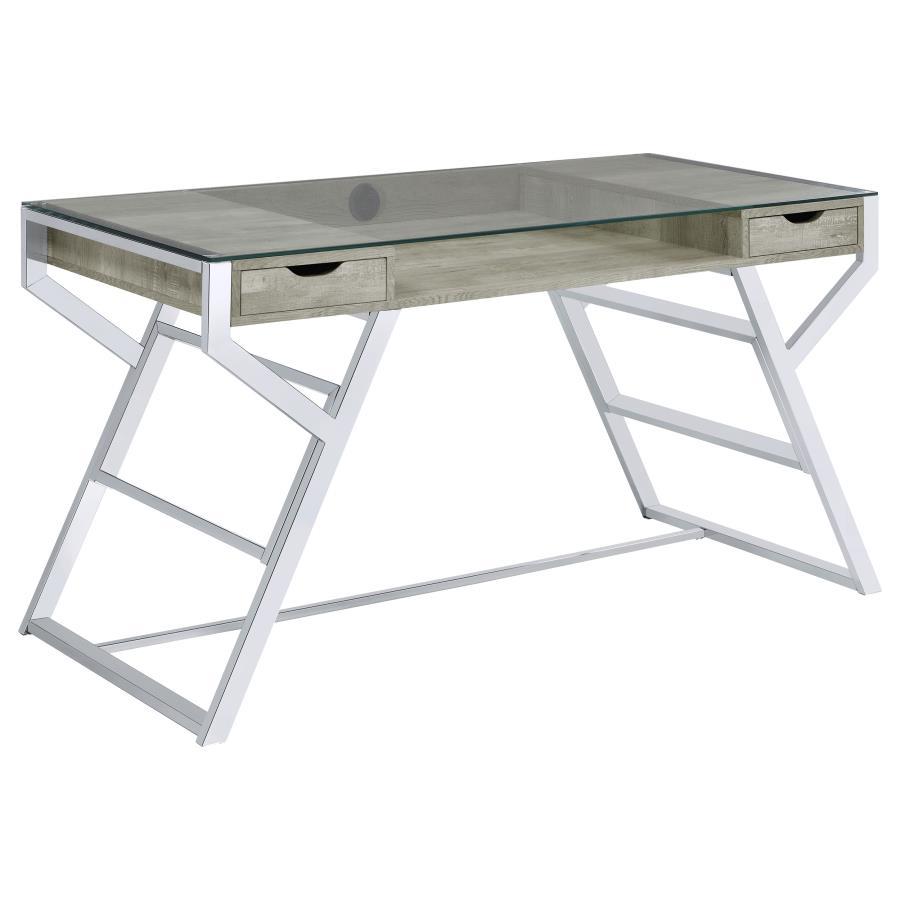 Emelle - Glass Top Writing Desk - Gray Driftwood