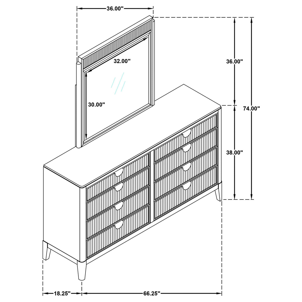 Ennis - 8 Drawer Dresser With Mirror - Black