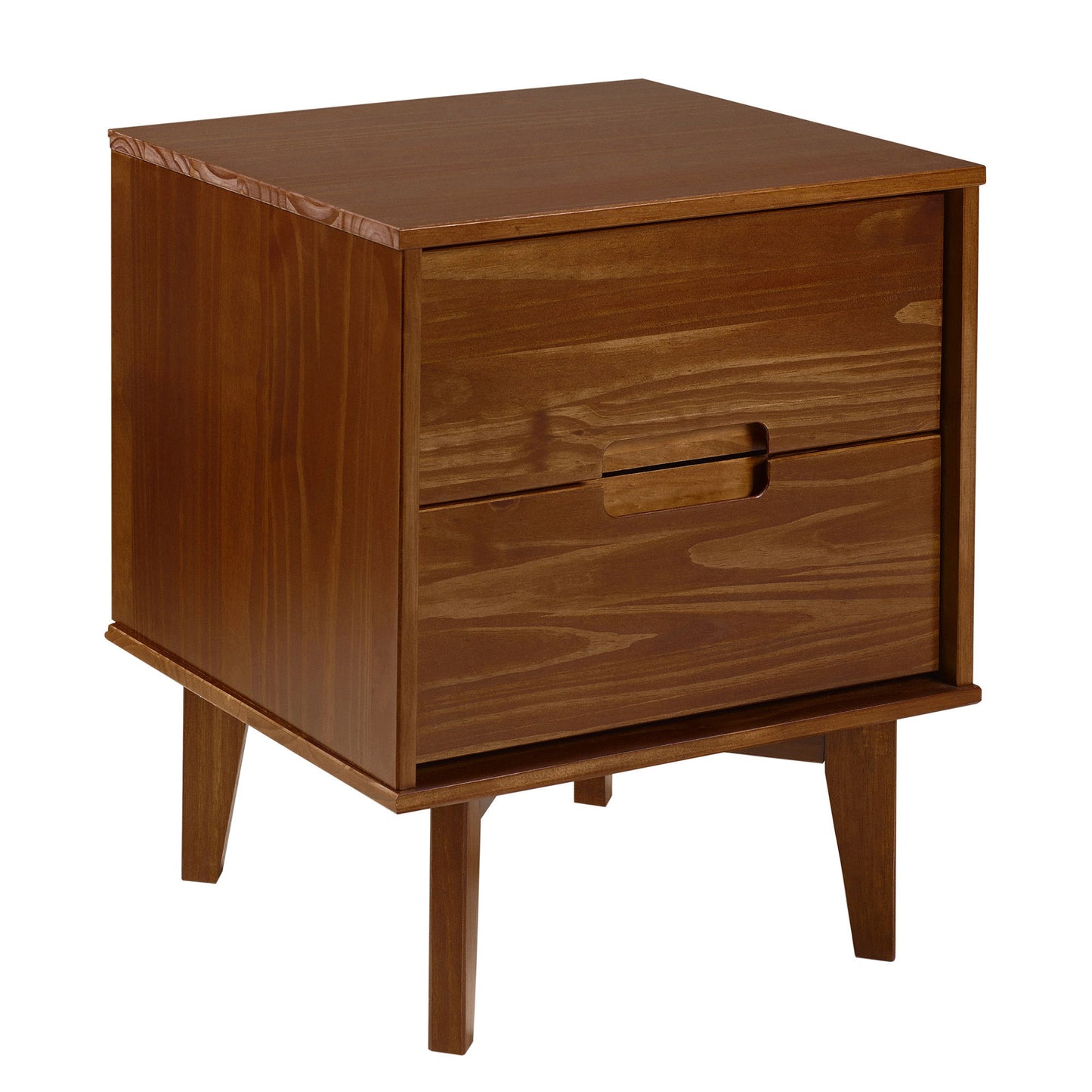 Mid-Century Modern 2 Drawer Solid Wood Nighstand With Cutout Handles