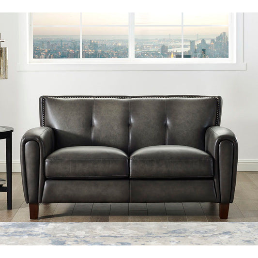 Weldon - Leather Loveseat - Gun Ash