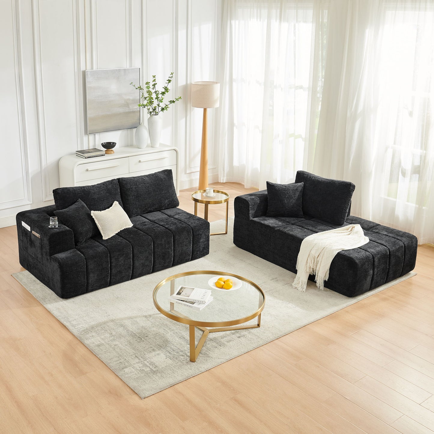 L - Shaped Sectional Sofa With Cup Holders & Side Pockets