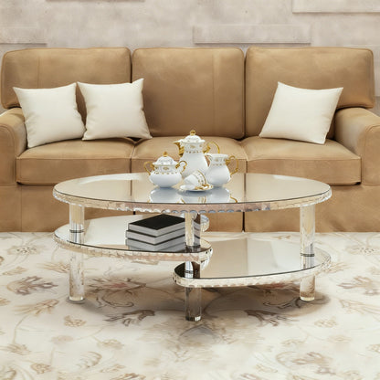 Coffee Table, Oval Double Layer Home Furnishing - Silver
