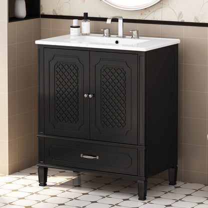 Vintage Style Bathroom Vanity With Sink, Multi Functional Storage, Soft-Closing Door