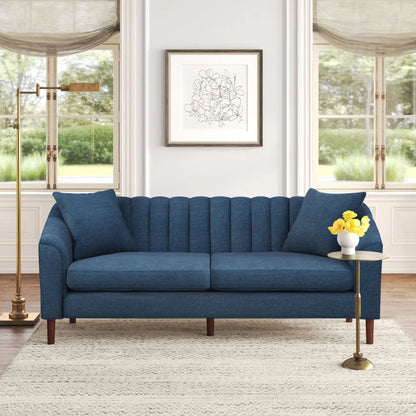 Contemporary 3 Seater Sofa With Button Tufted Design - Navy Blue