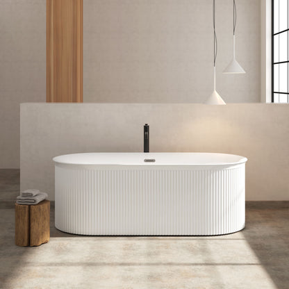 Acrylic Freestanding Bathtub-Acrylic Soaking Tubs, Fluted Style Freestanding Bathtub With Classic Slotted Overflow And Toe-Tap Drain In Chrome, 02149 - Glossy White