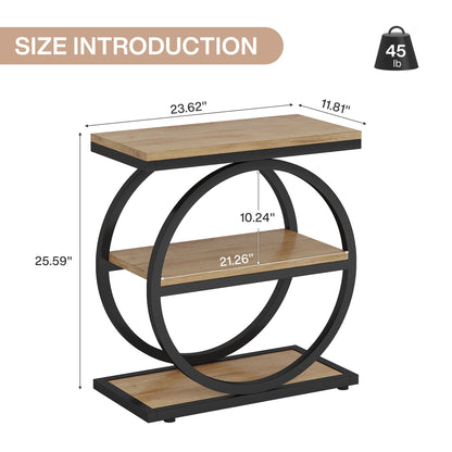 Industrial Narrow End Table With 3 Shelves