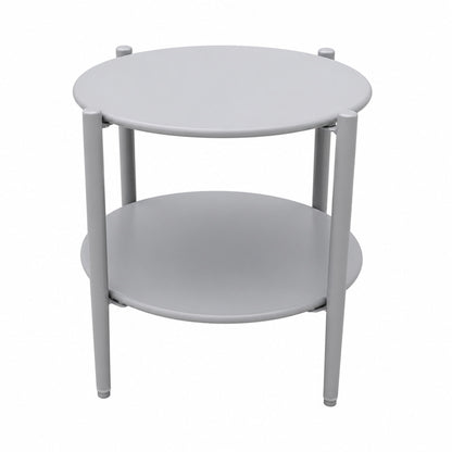 Round Outdoor Coffee Table With Shelf For Garden - Gray