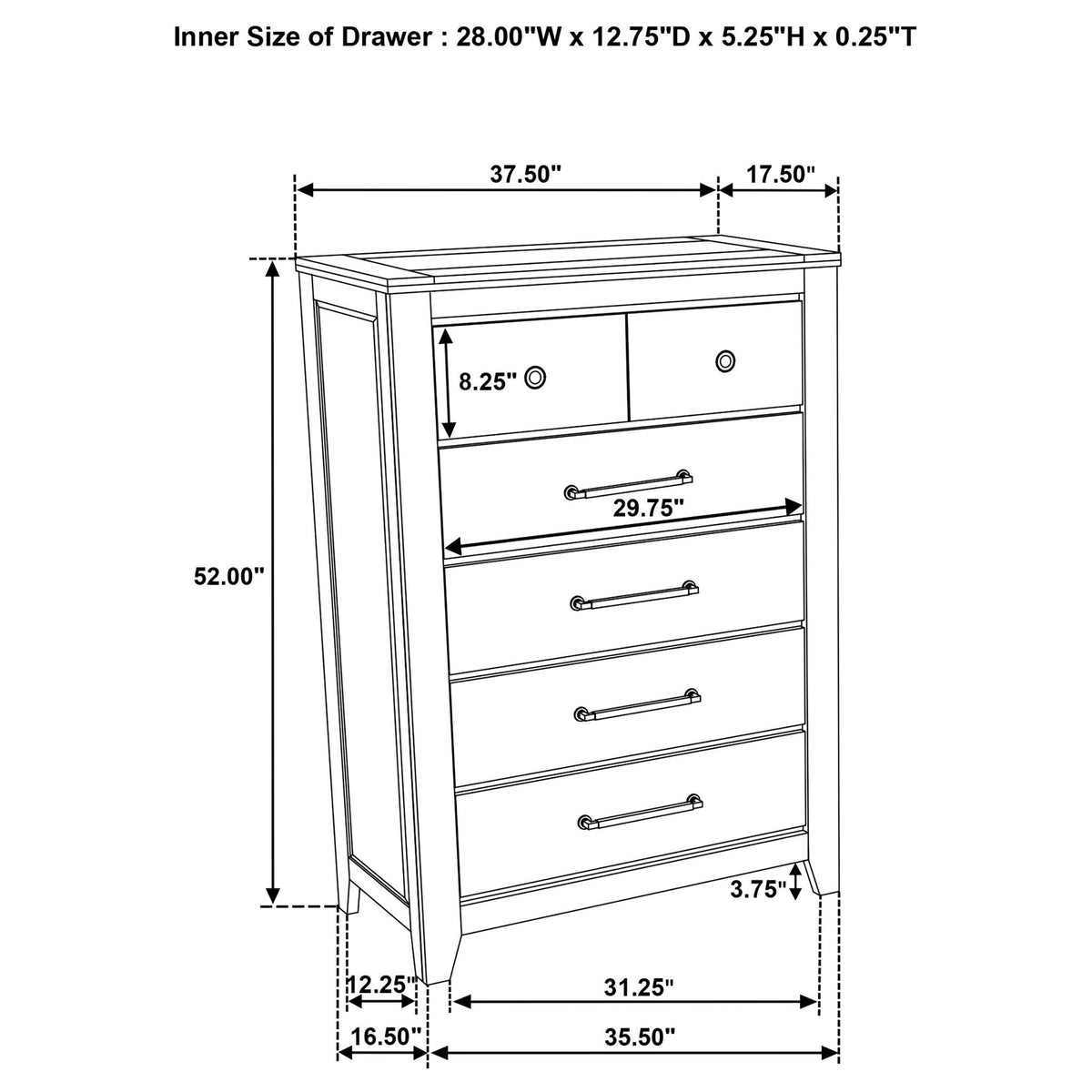 Pelton - 5 Drawer Chest - Oak