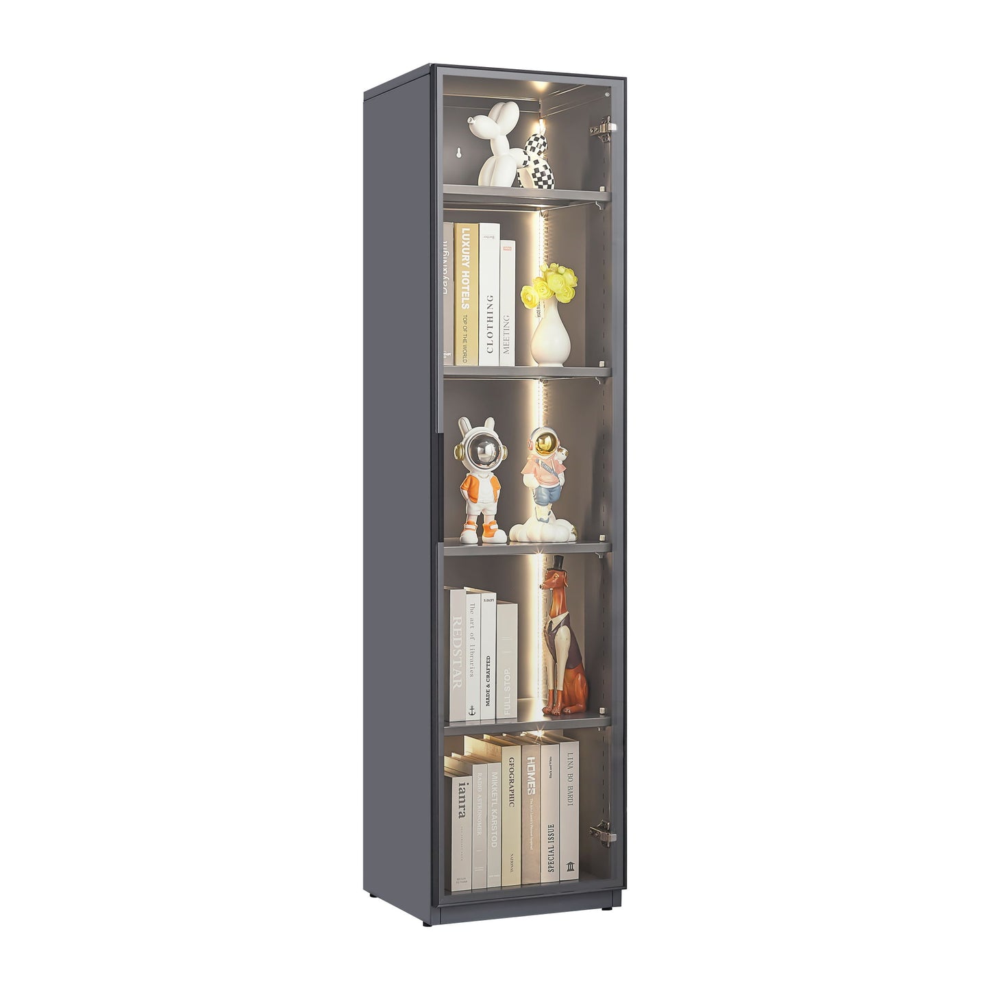 Best Selling New Design Double Door Metal Glass Display Storage Cabinet With Light Strip For Living Room