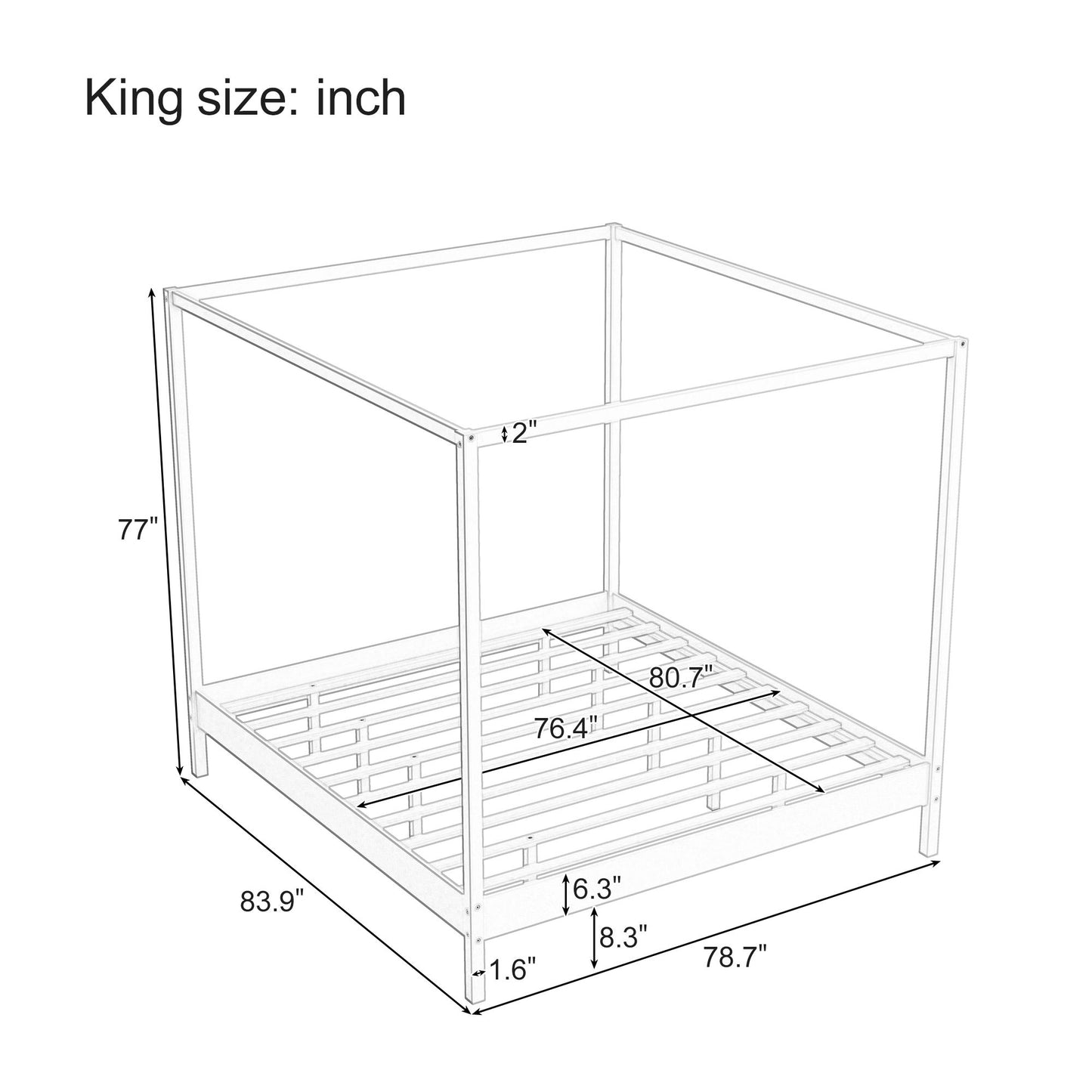 Canopy Bed Frame 4 Poster Platform Bed With Slats Support, No Box Spring Needed