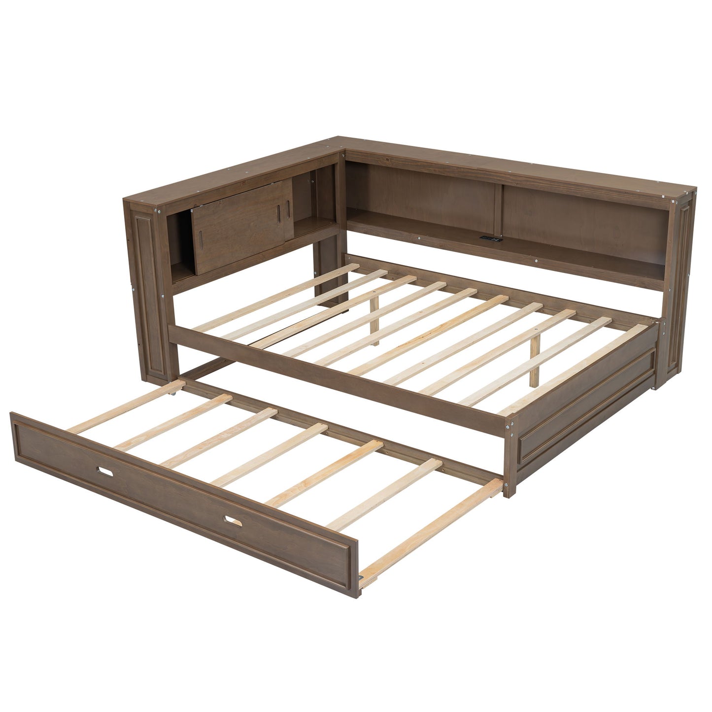 Daybed With Storage Shelves, LED, USB, And Trundle