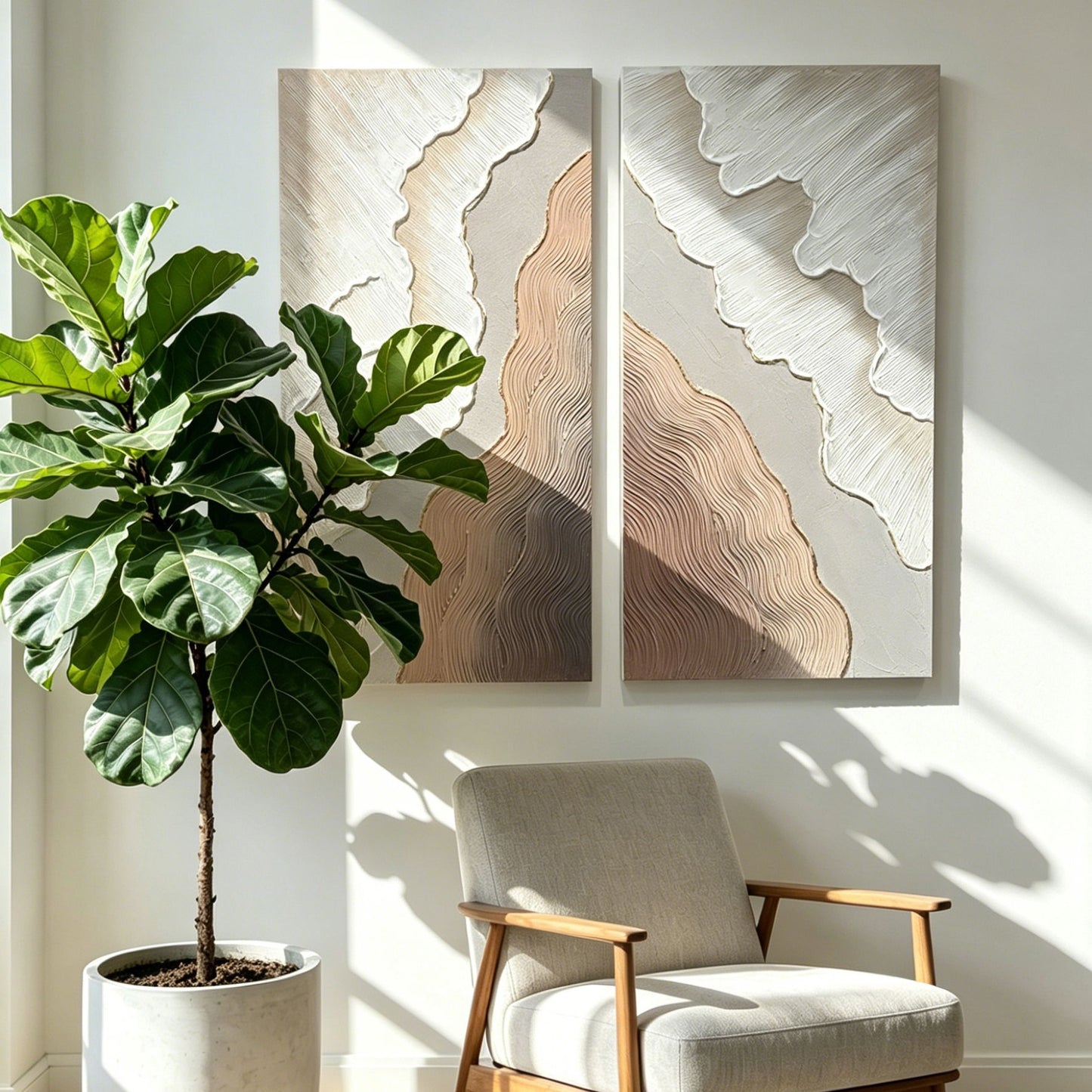 Abstract Wall Art, Textured Canvas Painting With Accents, Decor For Living Room (Set of 2) - Antique Brown+White