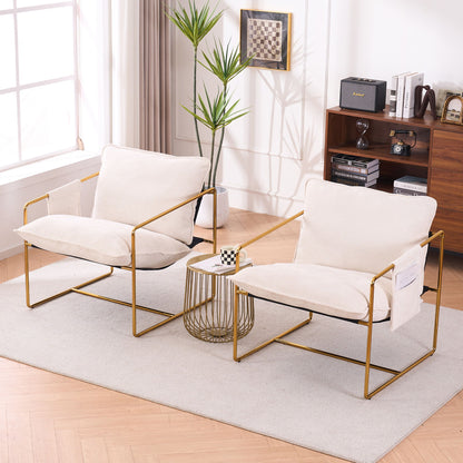 Upholstered Hanging Armchair With Arm Pocketsmetal Frame (Set of 2), Gold-Plated Craftsmanship, Crushed Foam Cushions And Skin-Friendly Woven Fabric For Living Room And Bedroom