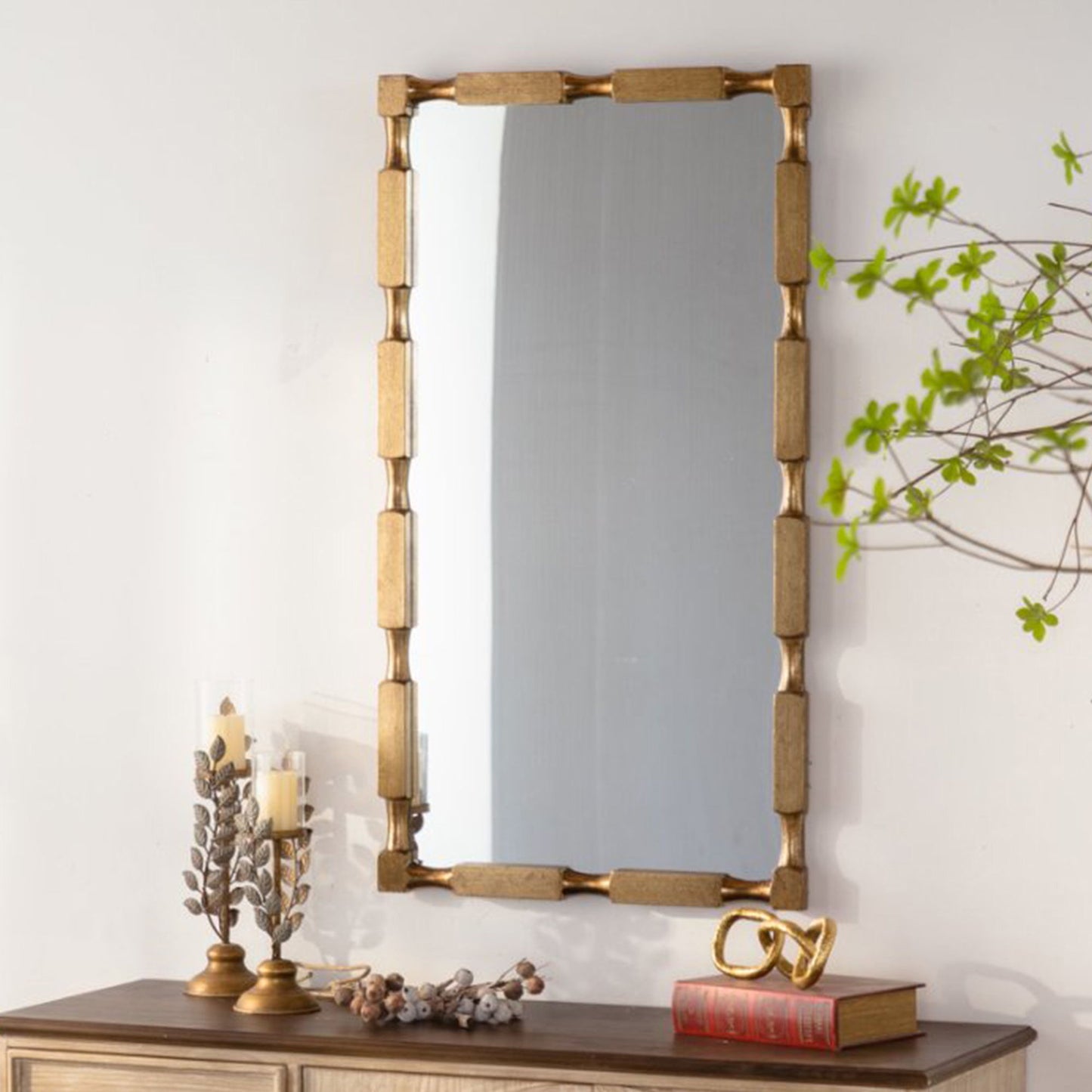 Rectangular Wall Mirror With Frame For Living Room - Gold