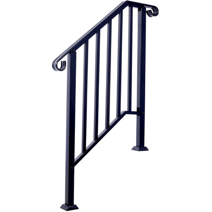 Handrails For Outdoor Steps, Fit 2 Or 3 Steps Outdoor Stair Railing, Wrought Iron Handrail, Flexible Porch Railing, Transitional Handrails For Concrete Steps Or Wooden Stairs