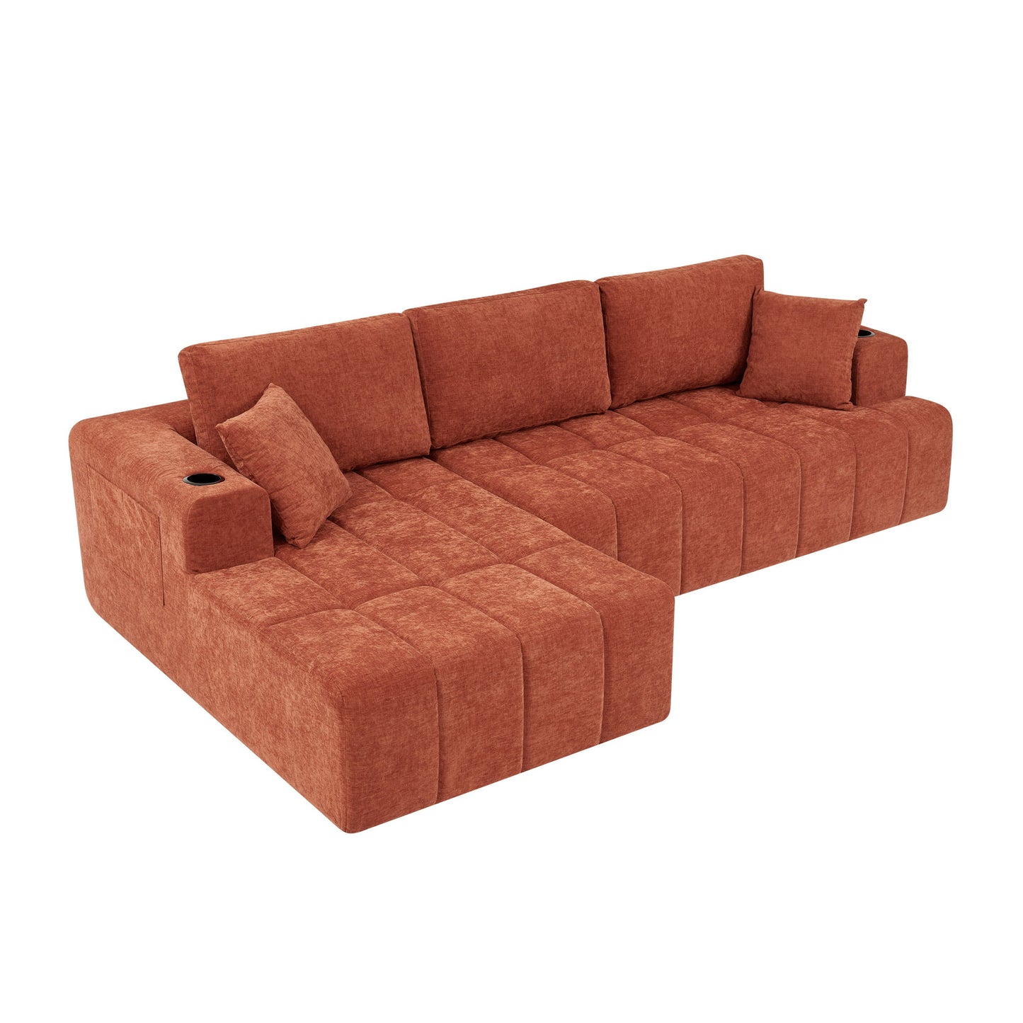 L - Shaped Sectional Sofa With Cup Holders & Side Pockets