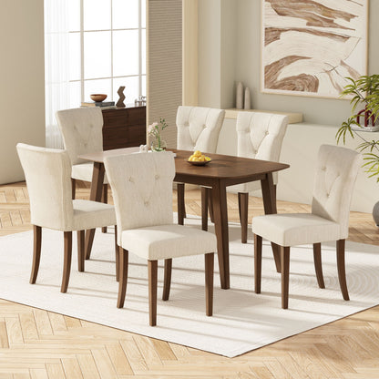 Modern Indoor Wood Dining Set With Chairs And Table, Rubber Wood, 6 Piece - Cream / Walnut