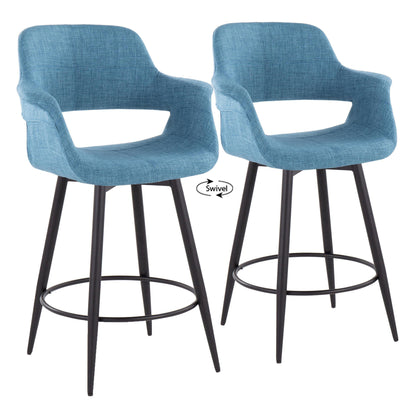 Vintage Flair - Mid Century Modern Fixed Height Counter Stool With Swivel With Round Footrest (Set of 2)