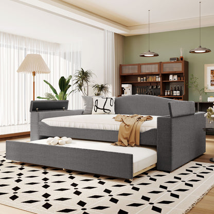 Upholstered Daybed With Storage Armrests, Trundle And Latest Integrated Bluetooth Audio System