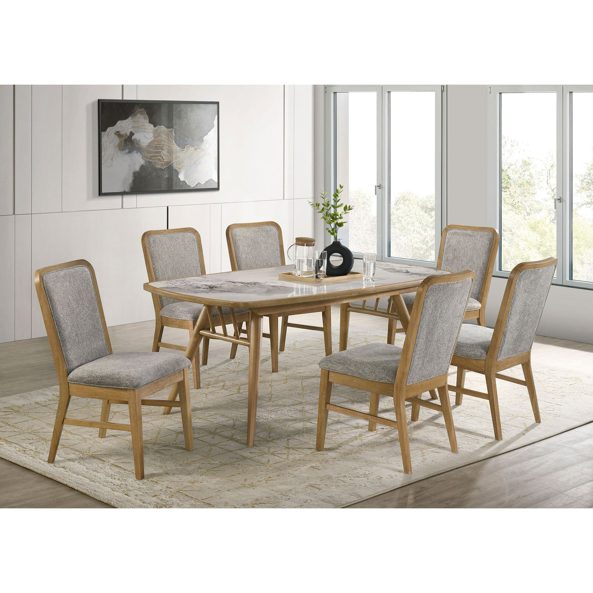 Teleli - 7 Piece Dining Set - Natural / Gray