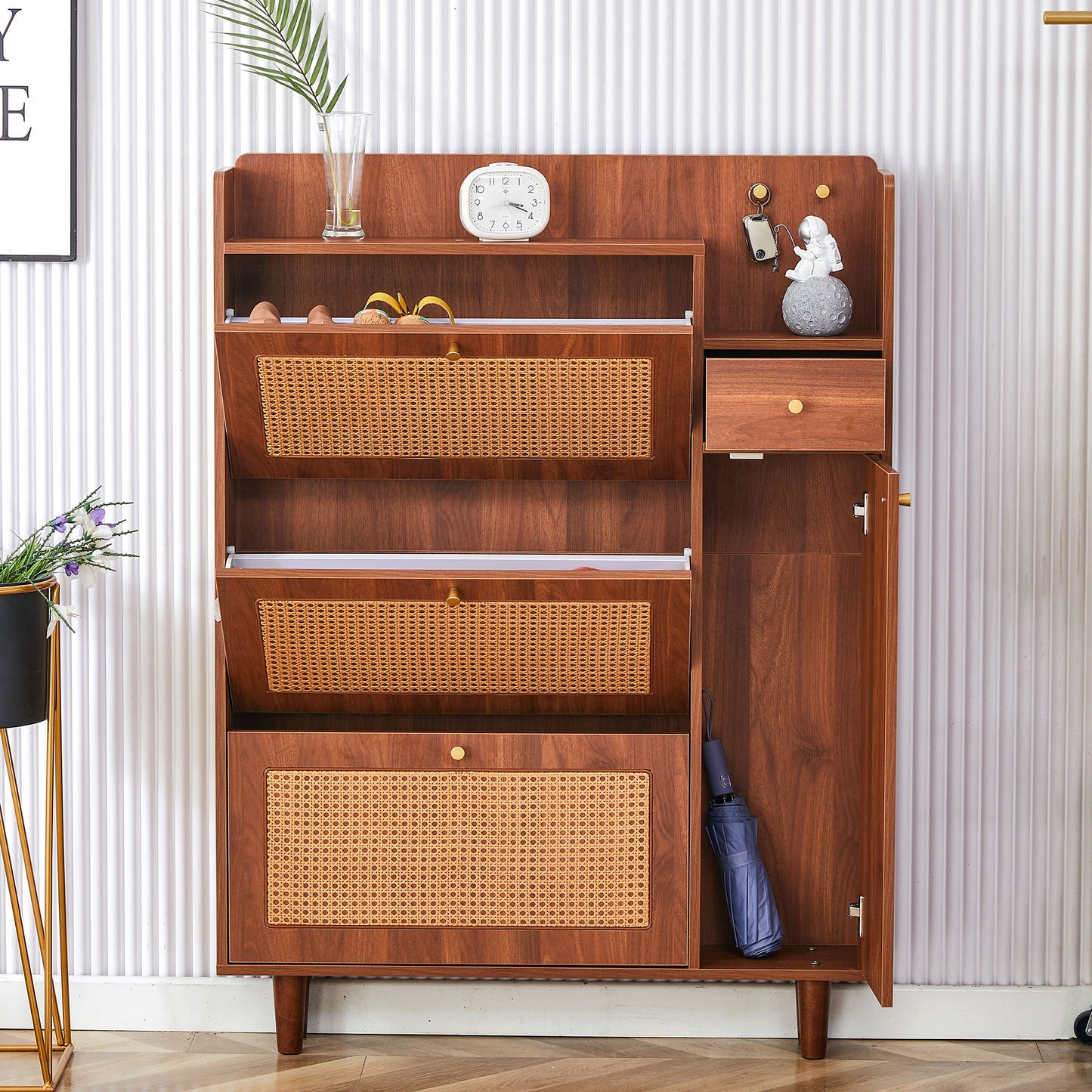The Modern Minimalist Shoe Cabinet, Suitable For A Variety Of Styles Including Nordic, Japanese, And Industrial - Walnut