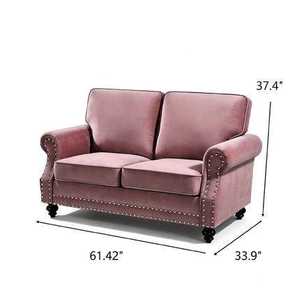 Loveseat Sofa With Nailhead Detail & Turned Legs, 2 Seater Upholstered Couch