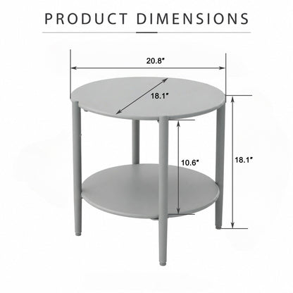 Round Outdoor Coffee Table With Shelf For Garden - Gray