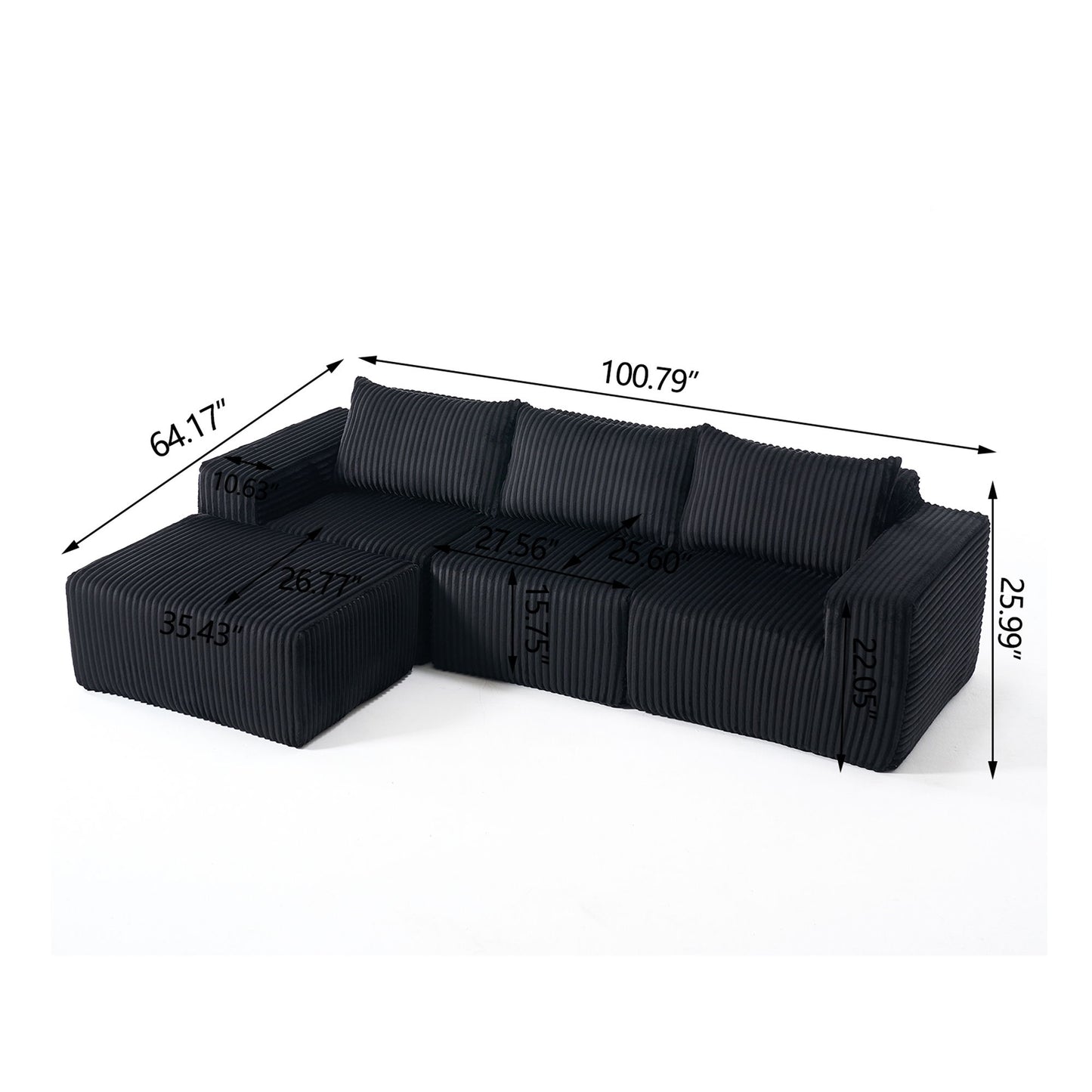 L - Shape Modern Minimalist Modular Sectional Sofa, Upholstered Cloud Couch With Deep Seats